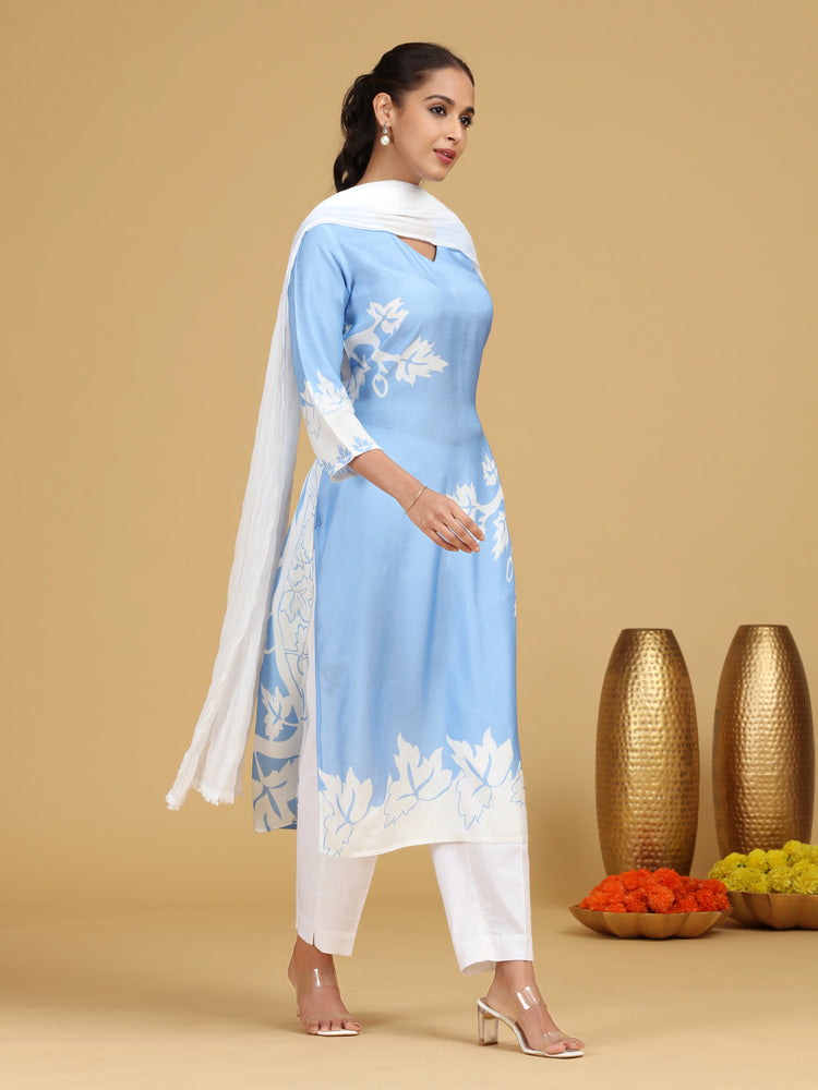 Sky Blue Printed Straight Kurta