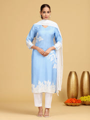 Sky Blue Printed Straight Kurta