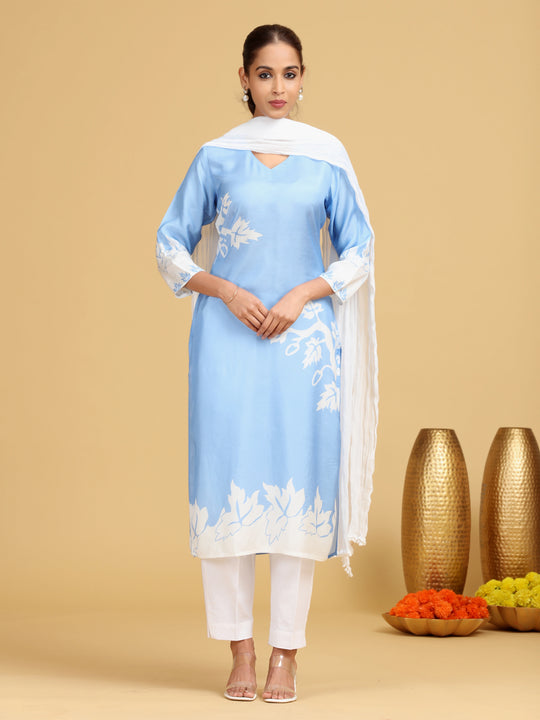Sky Blue Printed Straight Kurta