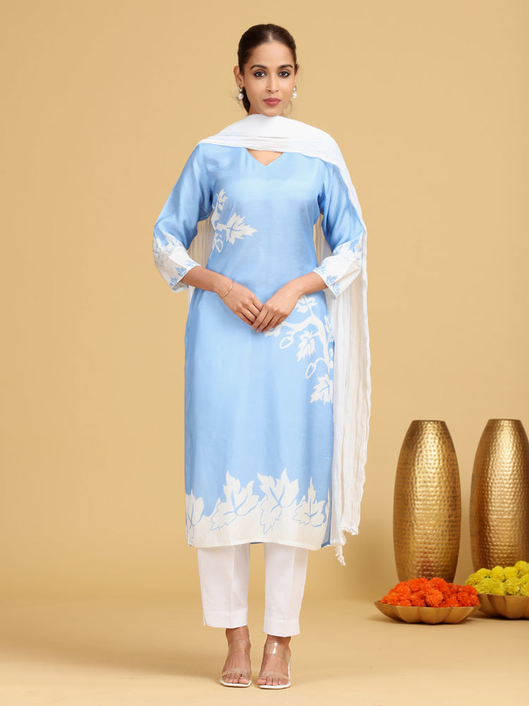 Sky Blue Printed Straight Kurta