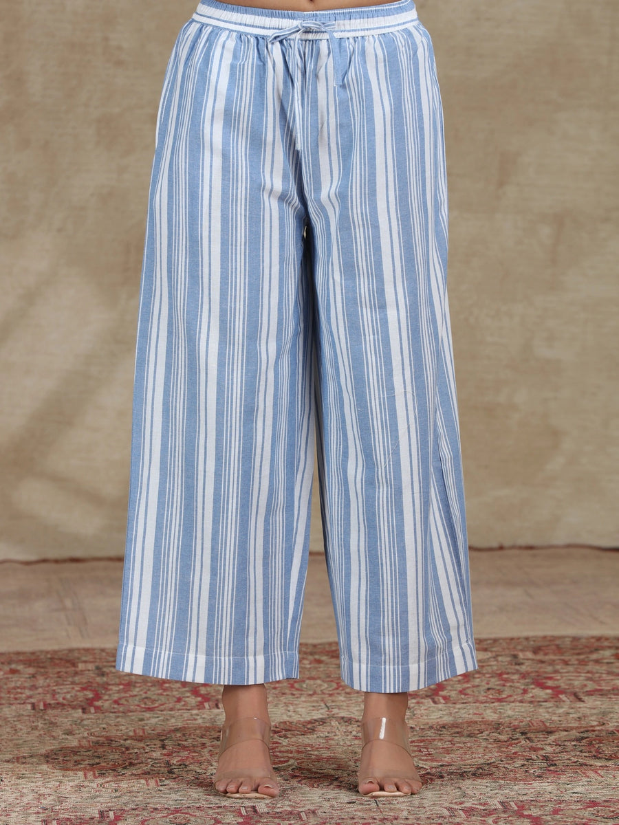 Blue Yarn-dyed Straight Pant
