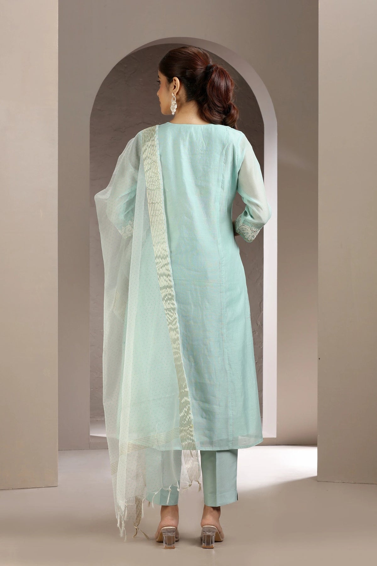 Sky Blue Embroidered Straight Ethnic Set
