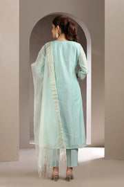 Sky Blue Chanderi Embroidered Kurta Pant and Dupatta Set