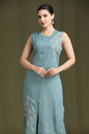 Soft Blue Embroidered Straight Co ord Set