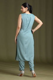 Soft Blue Embroidered Straight Co ord Set