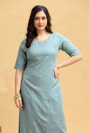 Soft Blue Embroidered Straight Kurta