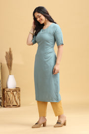 Soft Blue Embroidered Straight Kurta