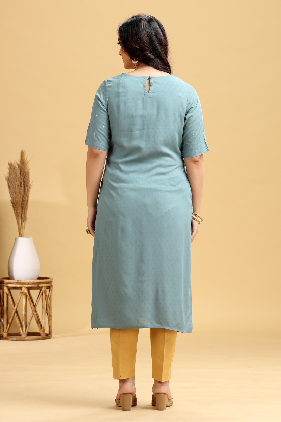Soft Blue Embroidered Straight Kurta