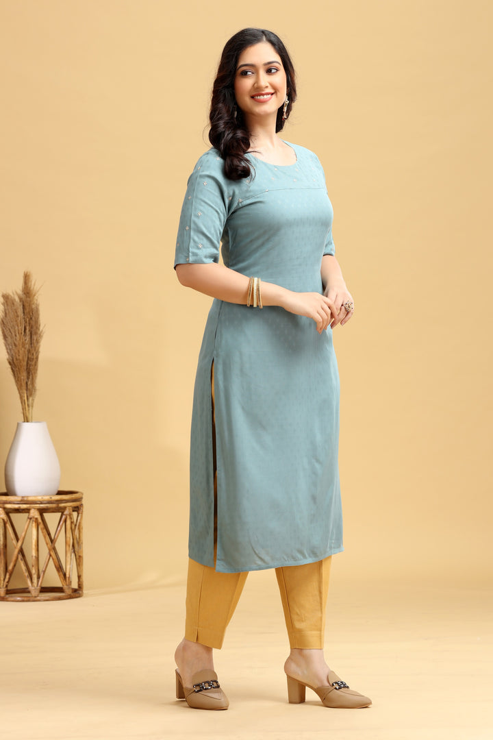 Soft Blue Embroidered Straight Kurta