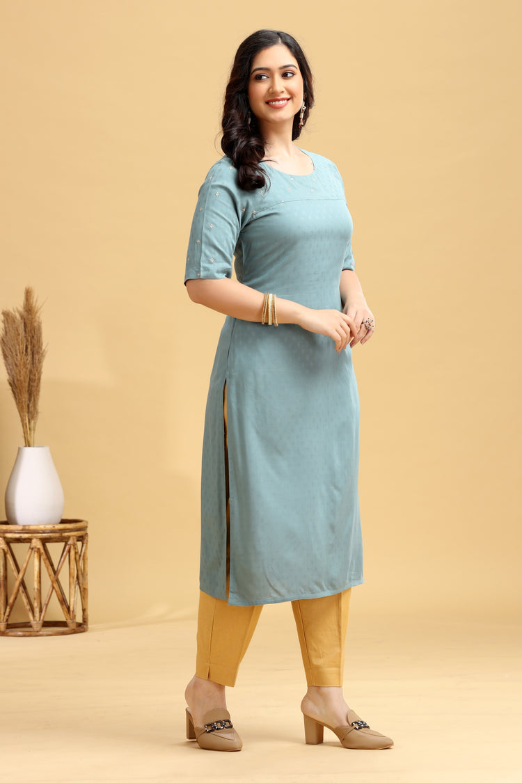 Soft Blue Embroidered Straight Kurta