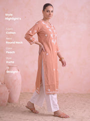 Peach Chikankari Straight Women's Kurta