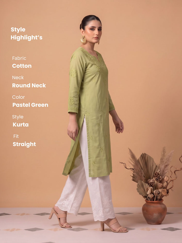 Pista Green Chikankari Women's Long Kurta