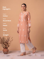 Peach Chikankari Women's Long Kurta