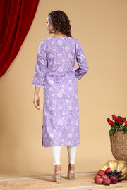 Light Purple Cotton Straight Embroidered Kurta