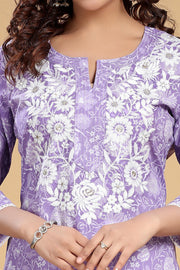 Light Purple Cotton Straight Embroidered Kurta