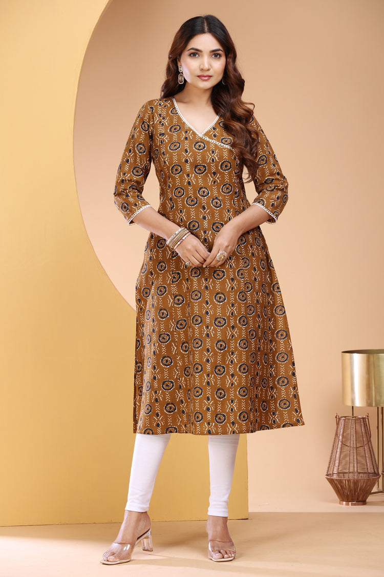 Bronze jaipuri Cotton Straight Printed Kurta