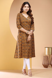 Bronze jaipuri Cotton Straight Printed Kurta