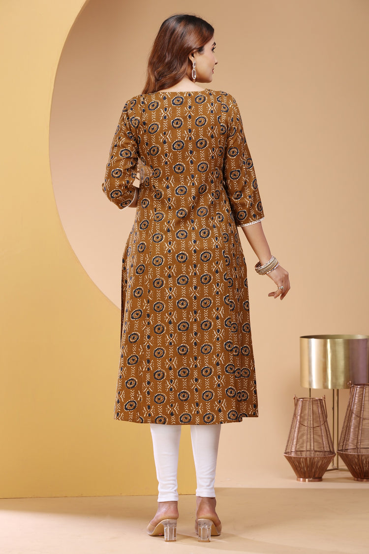 Bronze jaipuri Cotton Straight Printed Kurta