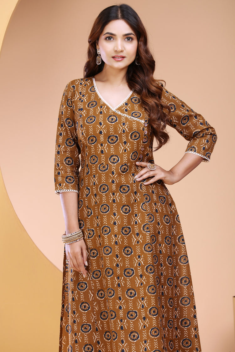 Bronze jaipuri Cotton Straight Printed Kurta
