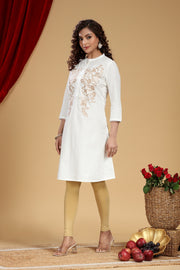 Off White Cotton A Line Embroidered Kurta