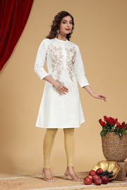 Off White Cotton A Line Embroidered Kurta