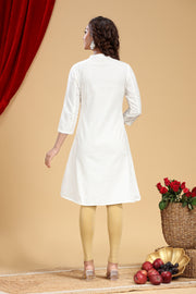 Off White Cotton A Line Embroidered Kurta