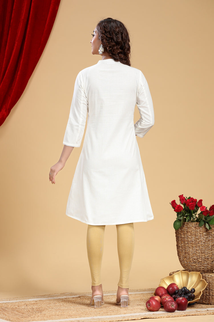 Off White Cotton A Line Embroidered Kurta