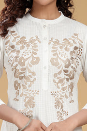 Off White Cotton A Line Embroidered Kurta
