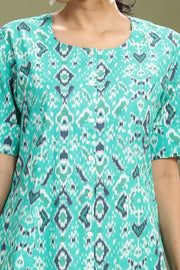 Teal Cotton Flex Printed Straight Kurta Pant Co ord Set