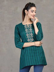 Teal Embroidered Straight Cotton Tunic