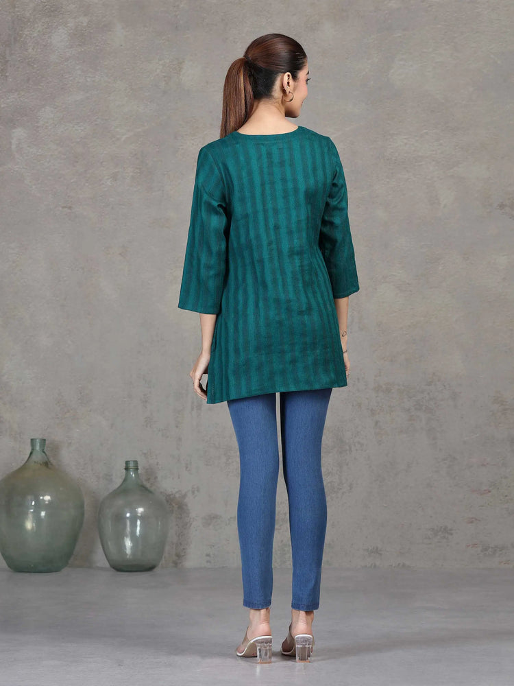 Teal Embroidered Straight Cotton Tunic