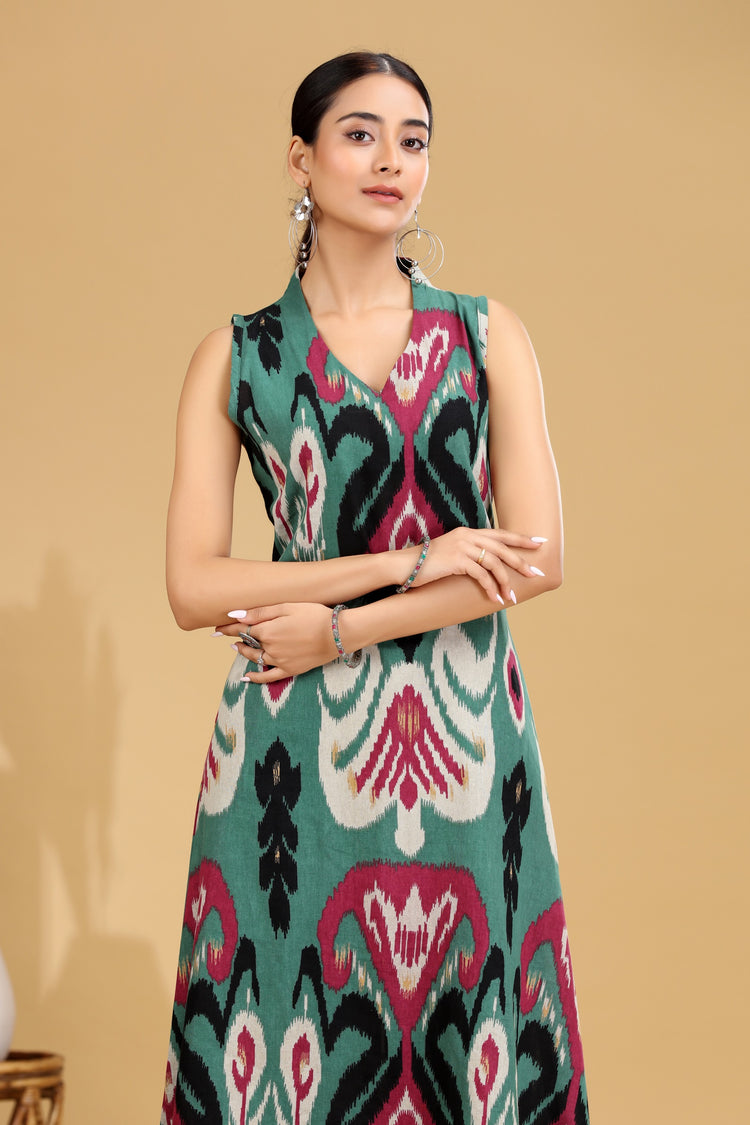 Teal Ikat Design A-Line Co-ord Set