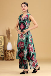 Teal Ikat Design A-Line Co-ord Set