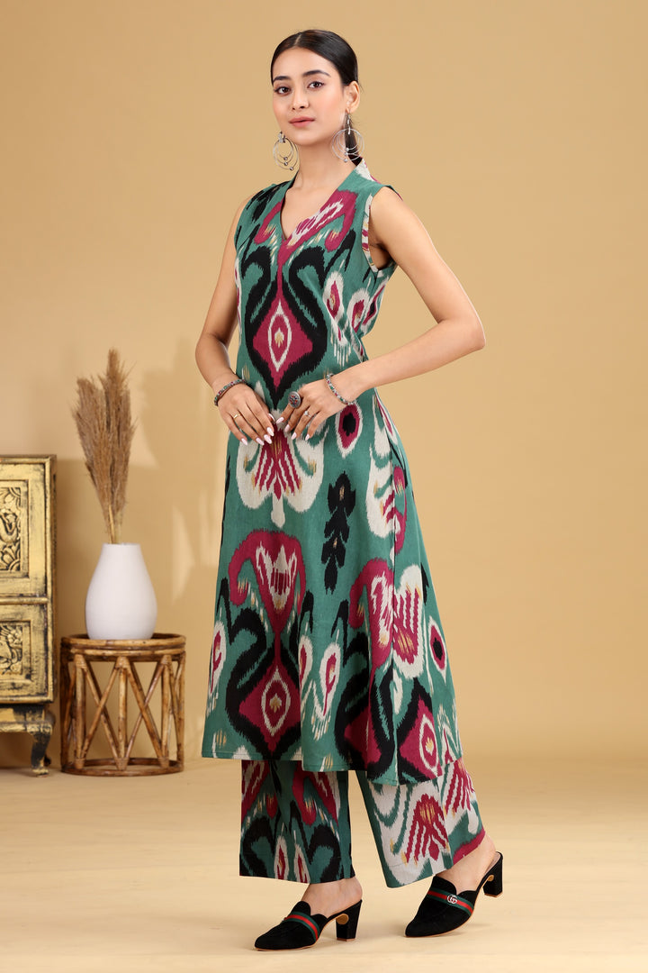 Teal Ikat Design A-Line Co-ord Set