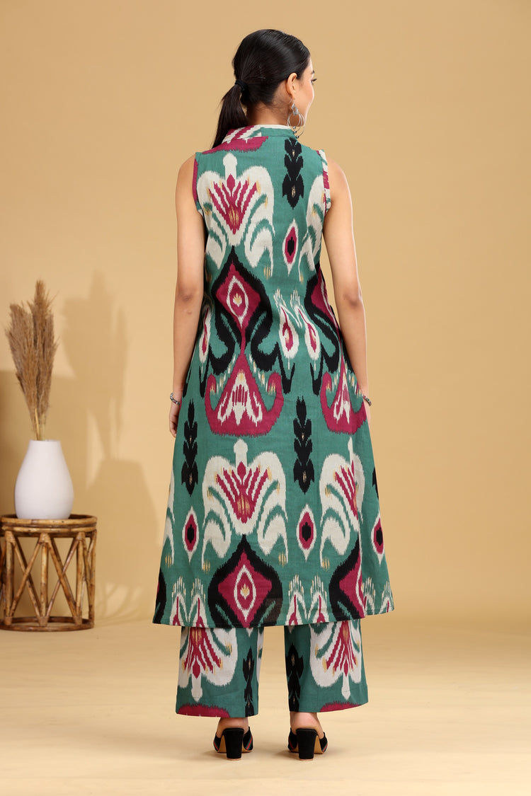 Teal Ikat Design A-Line Co-ord Set