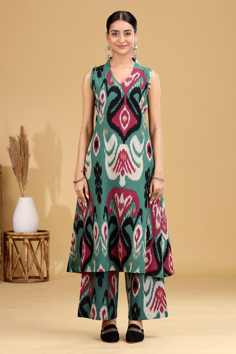 Teal Ikat Design A-Line Co-ord Set