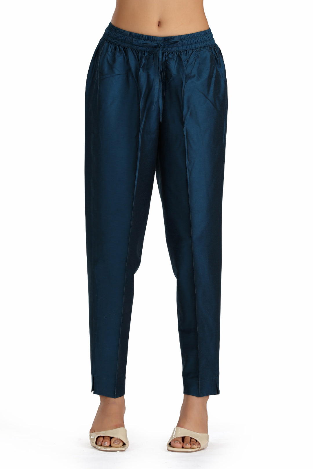 Teal PolySilk Embroidered A Line Kurta Pant and Dupatta Suit Set