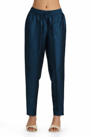 Teal PolySilk Embroidered A Line Kurta Pant and Dupatta Suit Set