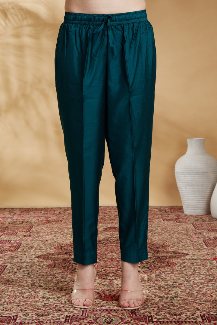 Teal Embroidered Straight Ethnic Set