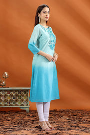 Teal Chanderi Straight Embroidered Kurta for women and girls