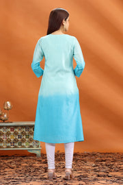 Teal Chanderi Straight Embroidered Kurta for women and girls