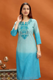 Teal Chanderi Straight Embroidered Kurta for women and girls