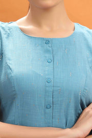 Teal Slub Cotton Straight Short Kurti for women and girls