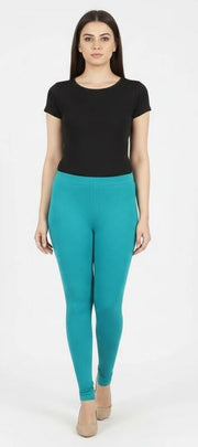 Teal Cotton Lycra Ankle Length Legging