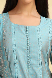 Turquoise Chanderi Kalidar Embroidered Kurta Palazzo and Dupatta Suit Set for women 