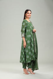 Green Georgette Yarndyed Anarkali Kurta Pant Suit Set