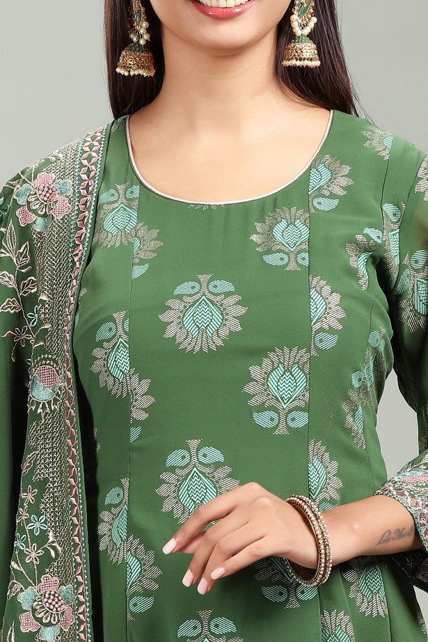 Green Georgette Yarndyed Anarkali Kurta Pant Suit Set