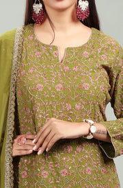 Green Georgette Straight Embroidered Kurta Palazzo Suit Set