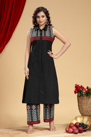 Black Handloom Cotton Yarn Dyed Kurta and Pant Set