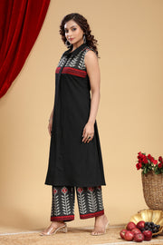 Black Handloom Cotton Yarn Dyed Kurta and Pant Set